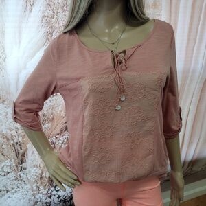 Mittoshop Women's Antique Mauve Pink Floral Swirl Embroidery Blouse Top